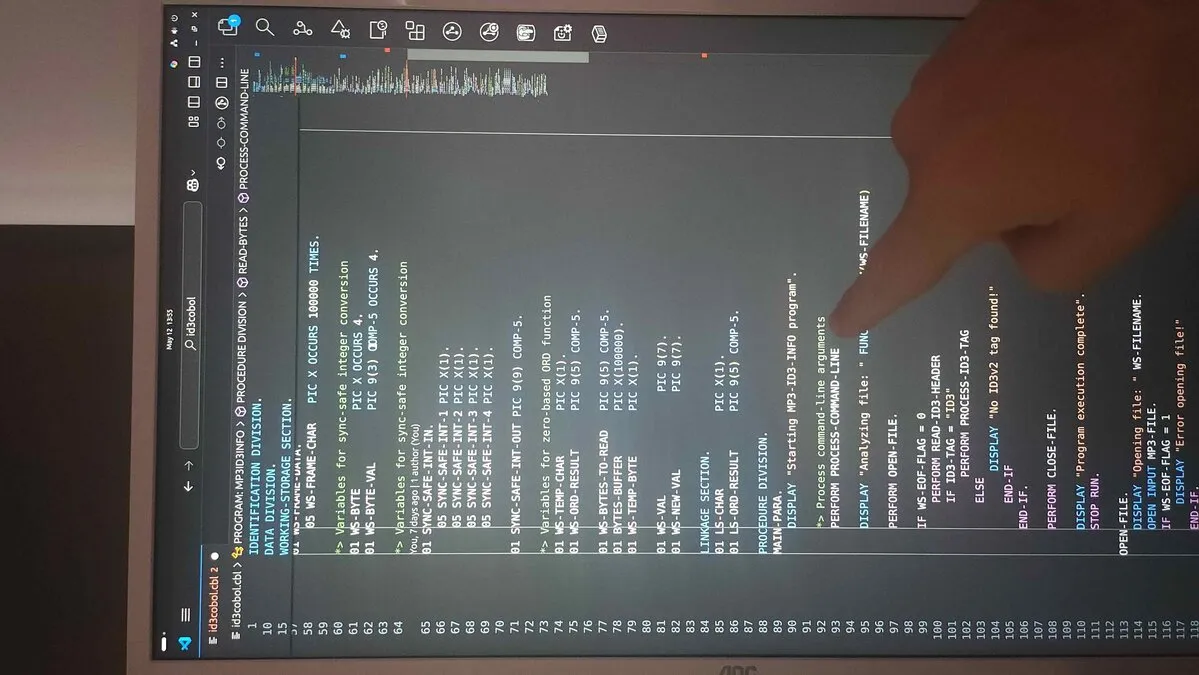 Some COBOL code on a computer screen